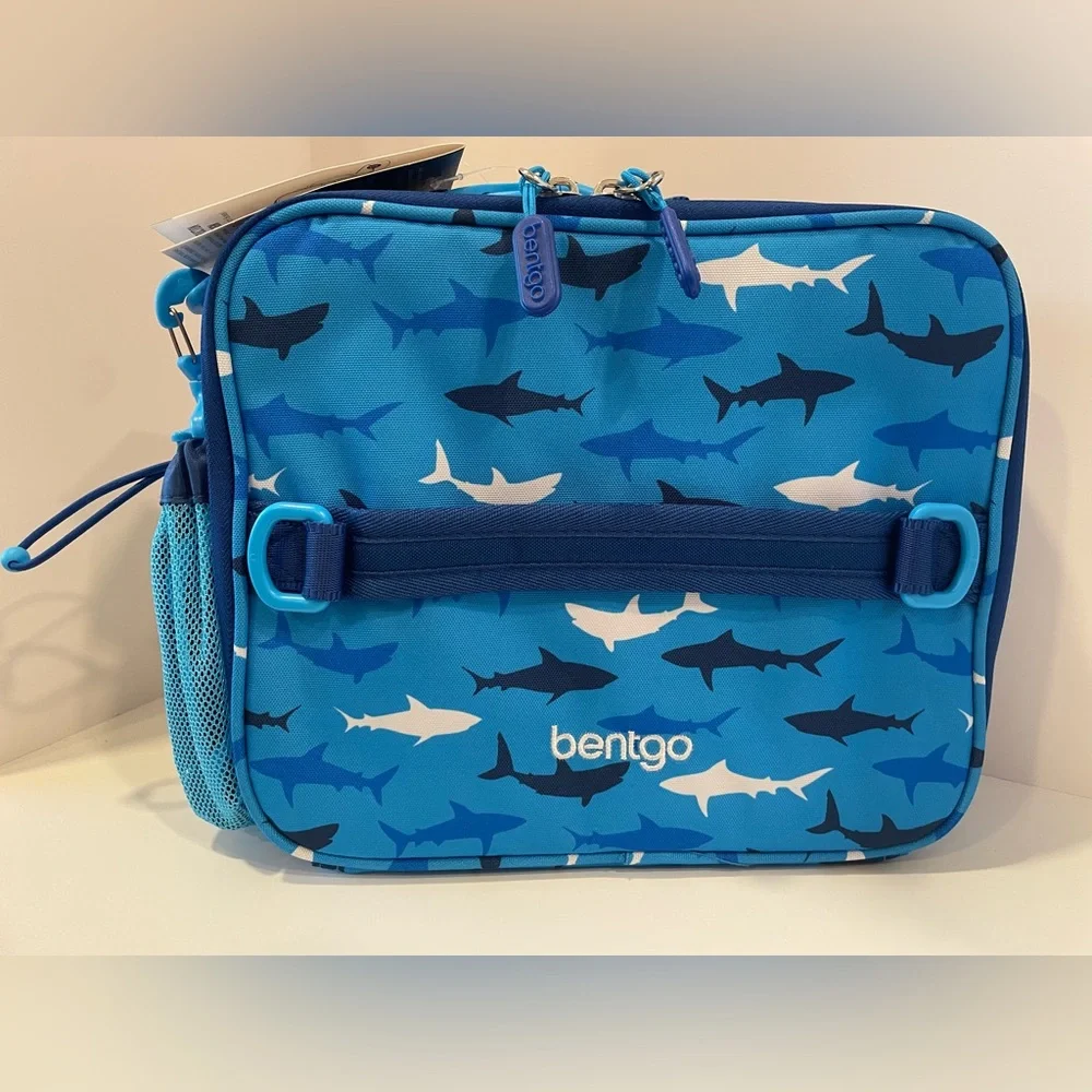 Bentgo Lunch Bento Box/ Matching Bag Kids 2 Piece Deluxe Set‎ Blue Shark print